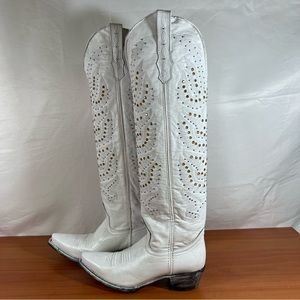Soto Boots Tall Over The Knee White Leather Cowgirl Boots NEW Size 8.5